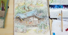 一般クラス<br>10月のテーマ「一言主神社と彼岸花」スケッチ