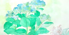 児童画クラス「アジサイの写生」<br>滲みでアジサイの色を表現したHちゃん